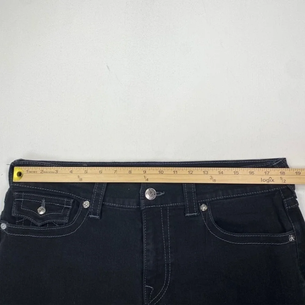 True Religion Ricky Relaxed Straight Black Jeans Mens 36 Contrast Stitch Flap SN